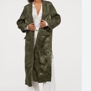 H&M Dark Green Jacquard - Weave Patterned Women's Robe Coat Size M